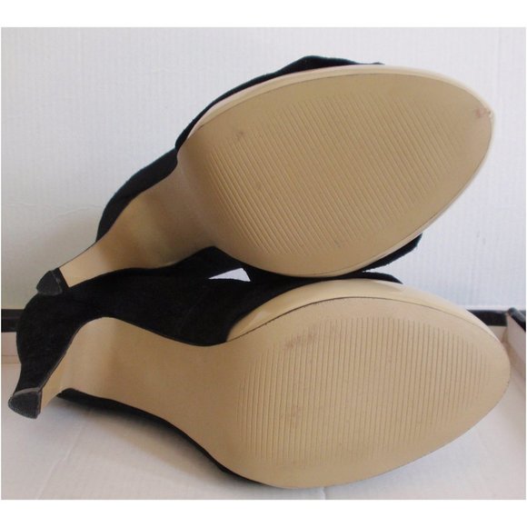 NUDE FOOTWEAR BLACK BEIGE PATENT LEATHER SUEDE RUFFLE PUMP HEELS  7.5 NEW - Picture 6 of 9